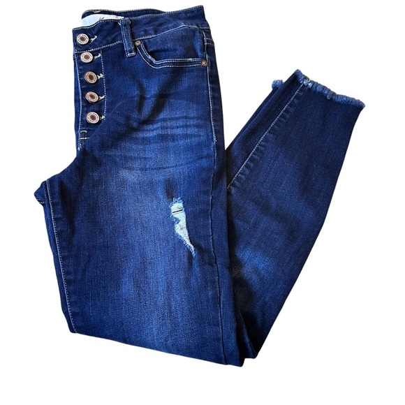 KanCan Denim - Kancan High RIse Button Fly Dark Wash Raw Hem Skinny Jeans 5/26